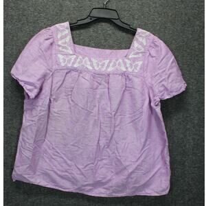 Talbots Petite 2XP Butterfly Embroidered Linen Blend Square Neck Top Purple
